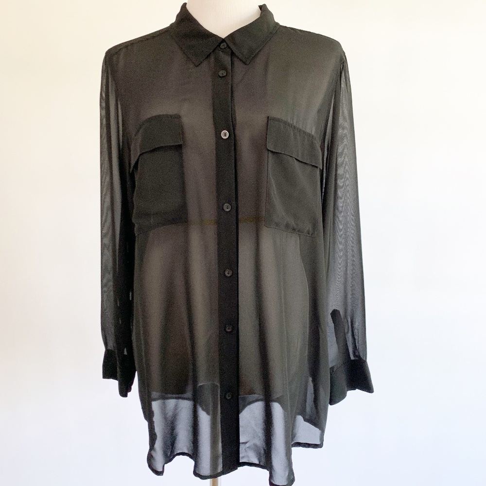 A.N.A Women's Blouse Sheer Button Down